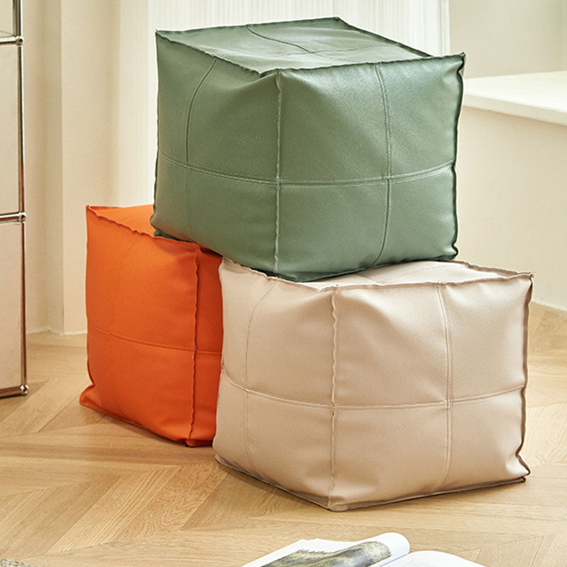 Modern Orange Pure Color Pouf PU Leather Water Resistant Pouf