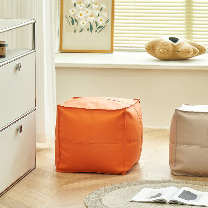 Modern Orange Pure Color Pouf PU Leather Water Resistant Pouf