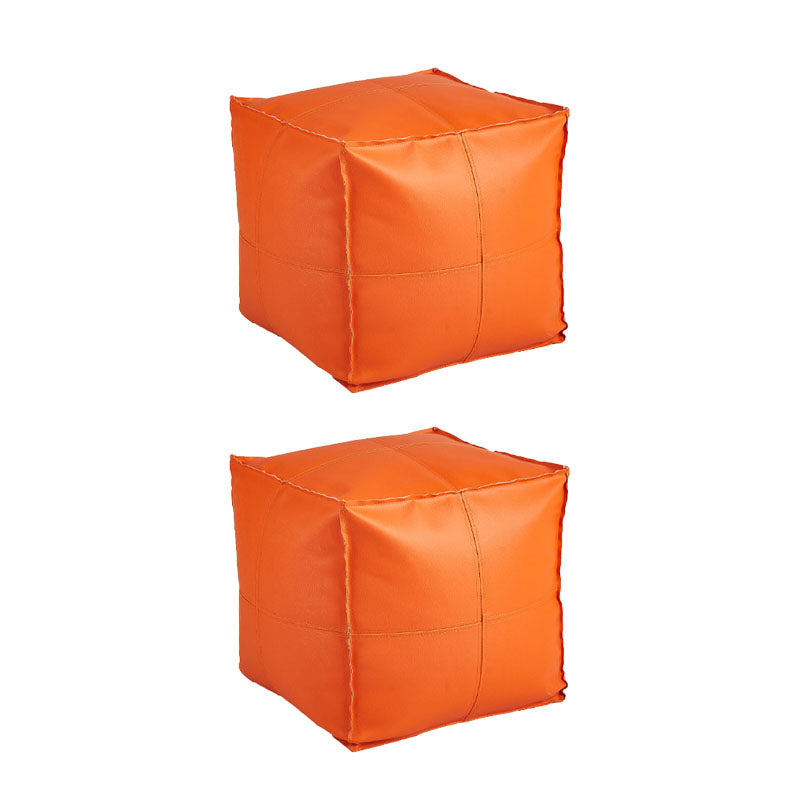 Modern Orange Pure Color Pouf PU Leather Water Resistant Pouf