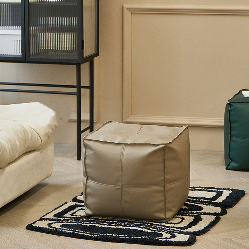 Modern Orange Pure Color Pouf PU Leather Water Resistant Pouf