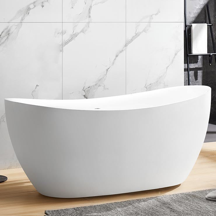 Modern Oval Freestanding Bathtub Acrylic Soaking White Center Bath