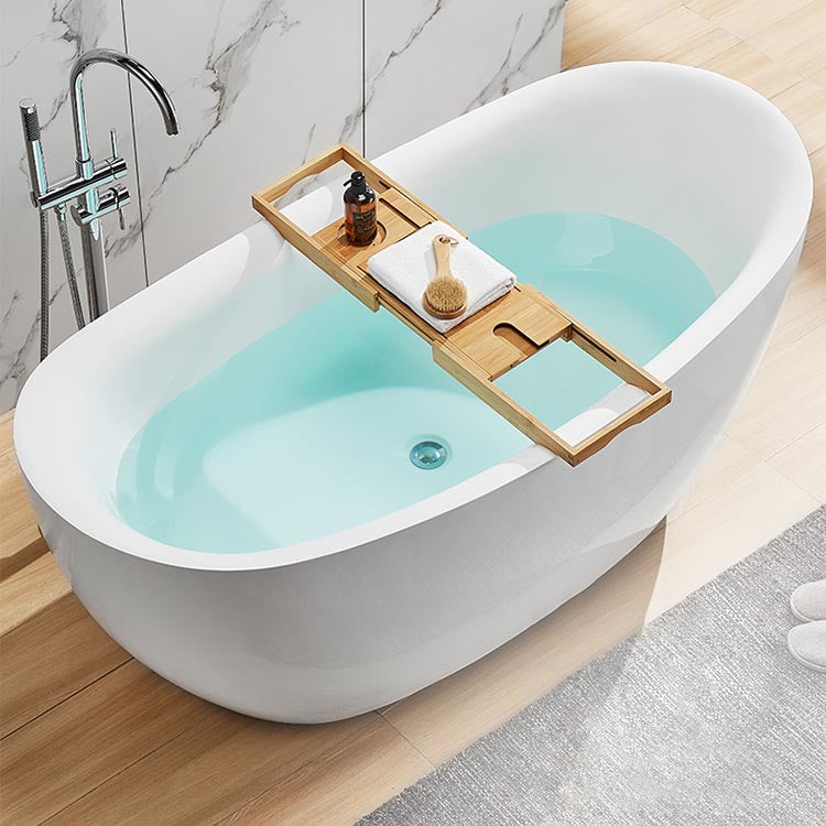 Modern Oval Freestanding Bathtub Acrylic Soaking White Center Bath