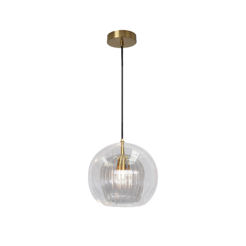 Global Clear Glass Mini Hanging Light Postmodern 1 Light Brass Suspension Lamp, 6"/10" Wide