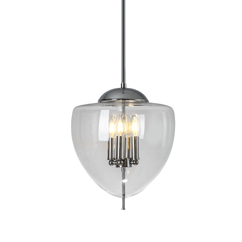 Chrom Finish Pfirsich Kronleuchter Beleuchtung Vintage 4 Lampenlampen klare Glasanhänger Deckenlampe