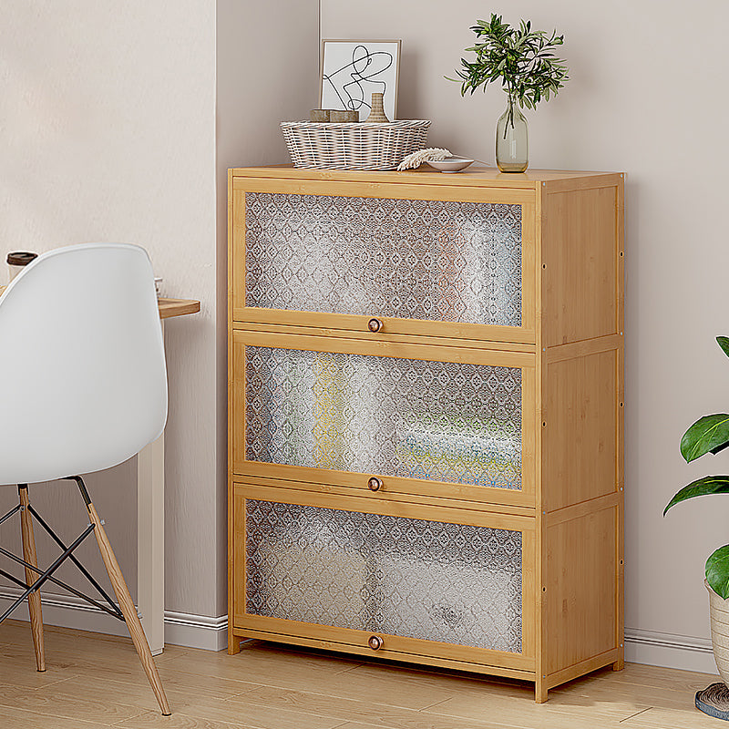 Contemporary Wood Accent Cabinet Rectangle Storage Cabinet with Glass Top