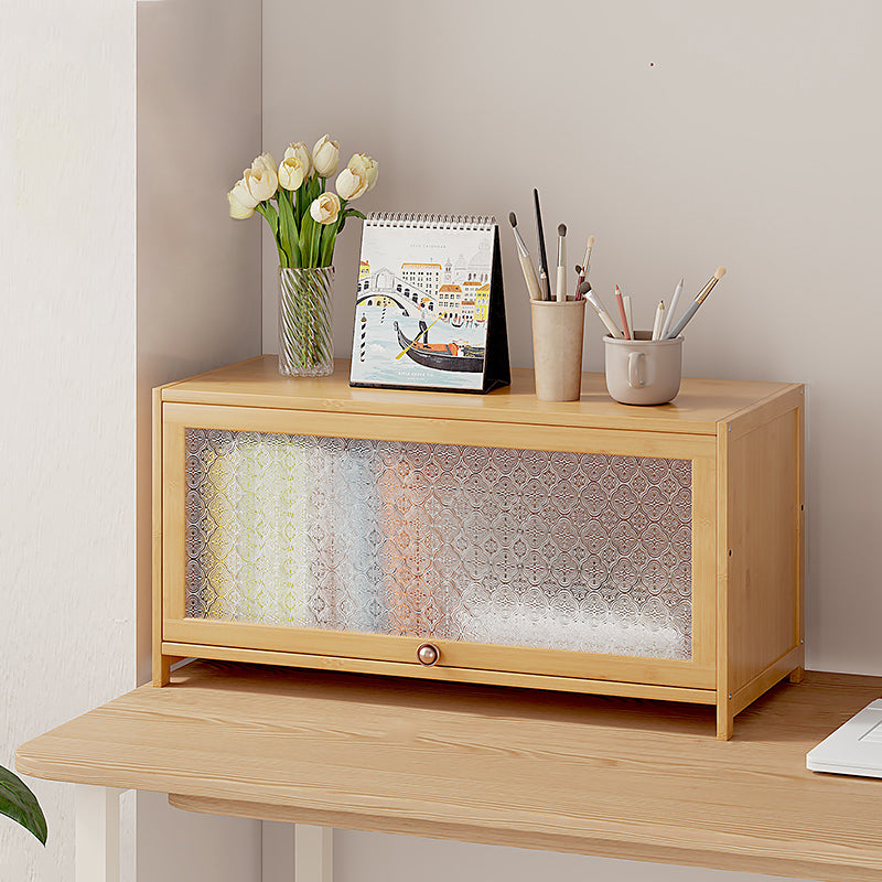 Contemporary Wood Accent Cabinet Rectangle Storage Cabinet with Glass Top
