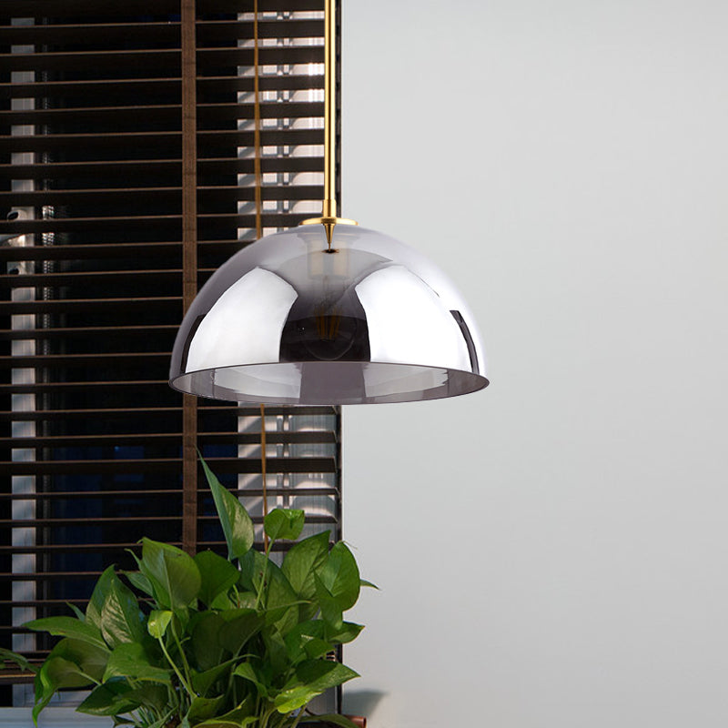 Gold Semicircle Pendant Light Kit Simple 1-Bulb Tan/Smoke Gray Mirror Glass Hanging Ceiling Lamp