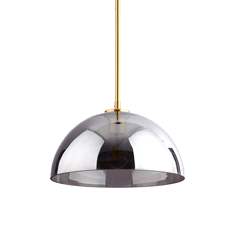 Gold Semicircle Pendant Light Kit Simple 1-Bulb Tan/Smoke Gray Mirror Glass Hanging Ceiling Lamp
