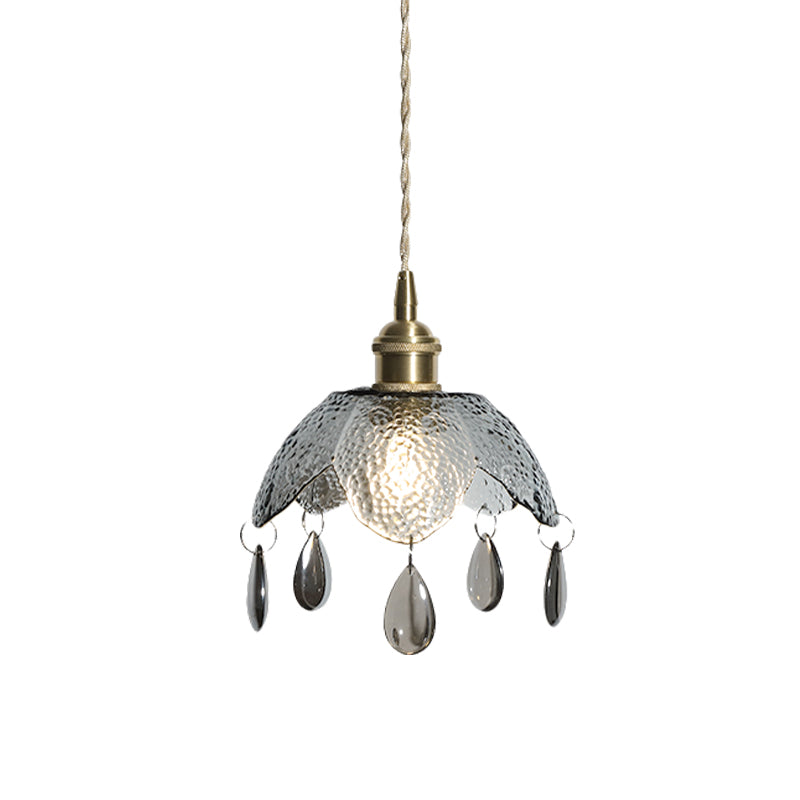 Ciotola smerlata di ottone l'illuminazione appesa vintage 1 lampadina trasparente/fumo grigio vetro sospeso lampada a sospensione
