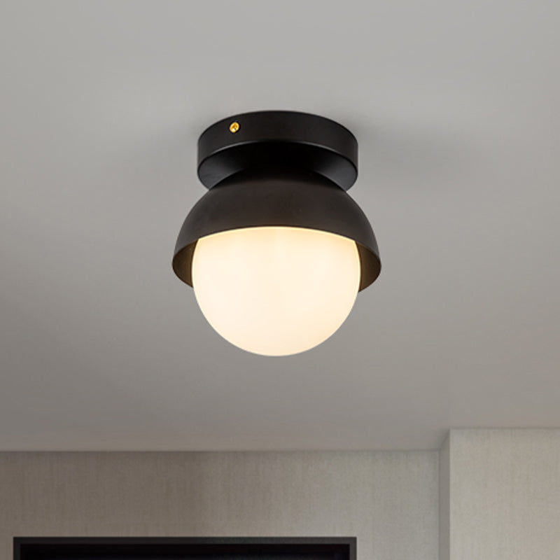 Metal Semicircle Ceiling Mounted Light Post Modern 1-Light Black/Gold Finish Flushmount Lamp for Foyer