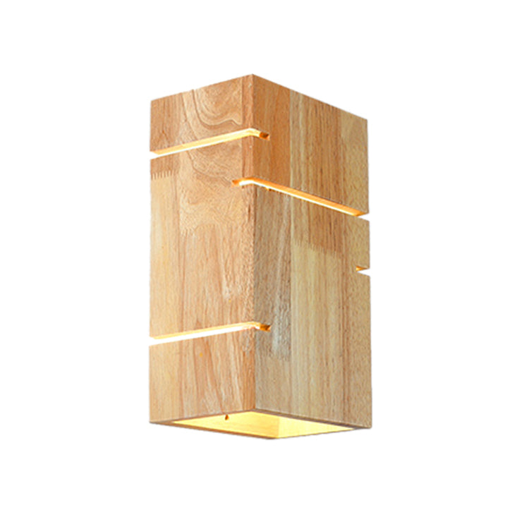 Wooden Shade Wall Lamp Modern Style Rectangle Shape Wall Mounted Lighting for Bedroom