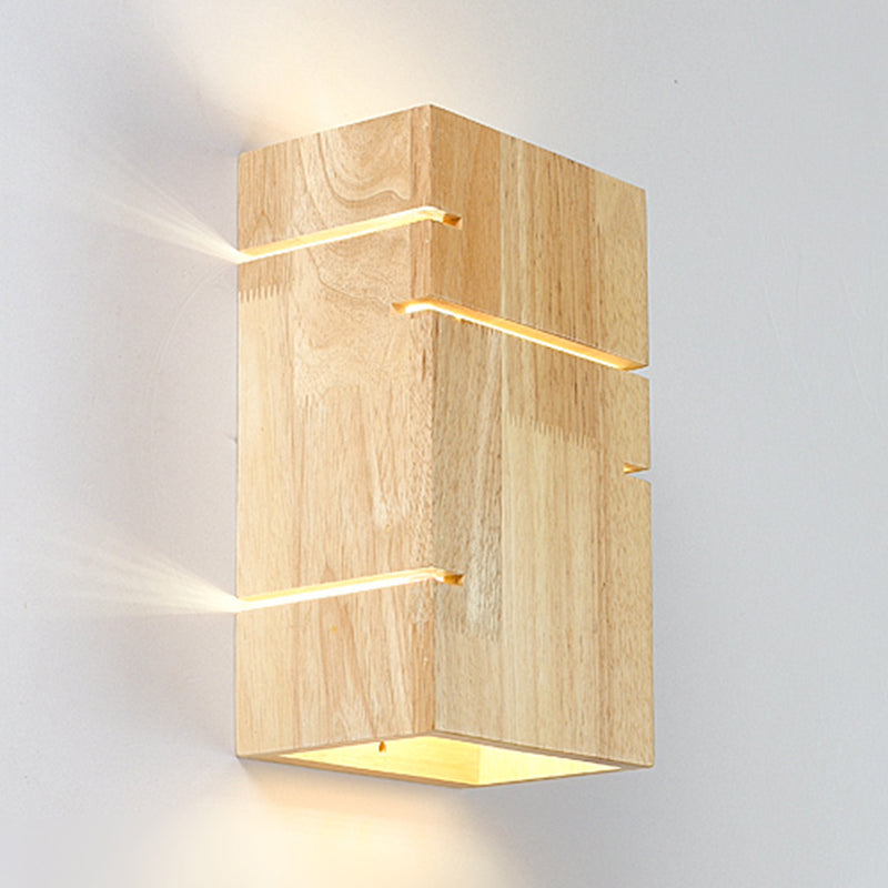 Wooden Shade Wall Lamp Modern Style Rectangle Shape Wall Mounted Lighting for Bedroom