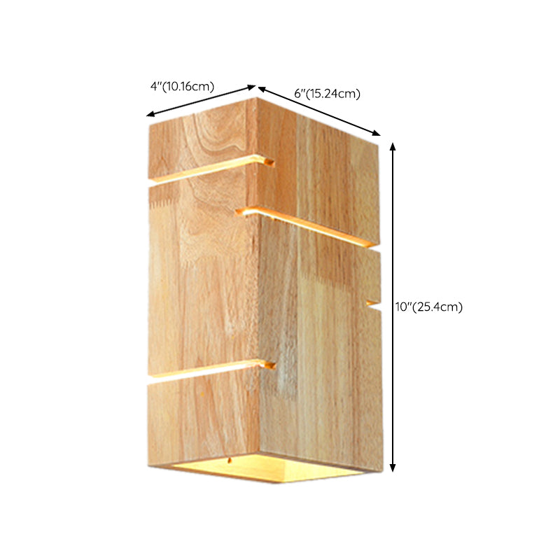 Wooden Shade Wall Lamp Modern Style Rectangle Shape Wall Mounted Lighting for Bedroom