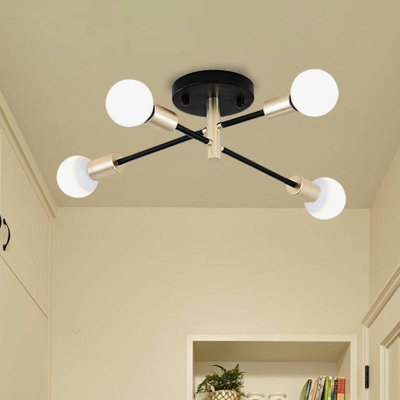 Semi-affleurant linéaire Spoutnik noir et or, lampe moderne à 4/6 têtes en métal montée sur table