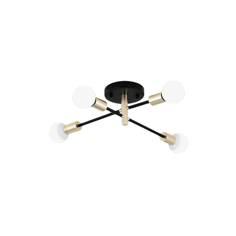 Black and Gold Sputnik Linear Semi Flush Light Modern 4/6 Heads Metal Ceiling Mounted Lamp over Table