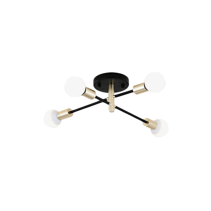 Semi-affleurant linéaire Spoutnik noir et or, lampe moderne à 4/6 têtes en métal montée sur table