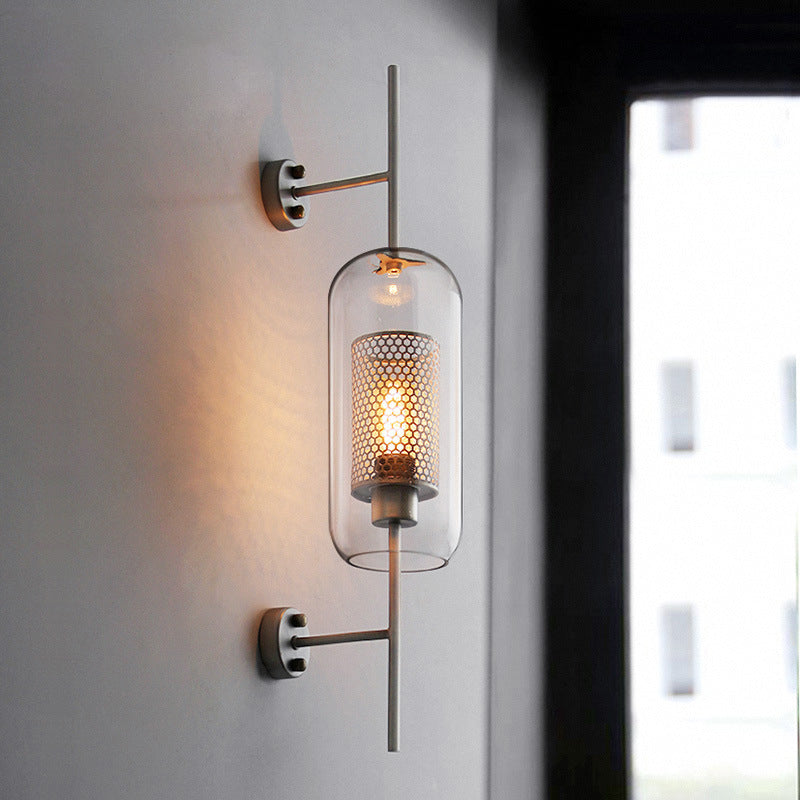 Iron Wall Armed Sconce Minimalist Clear Glass Shade Wall Lighting Fixture