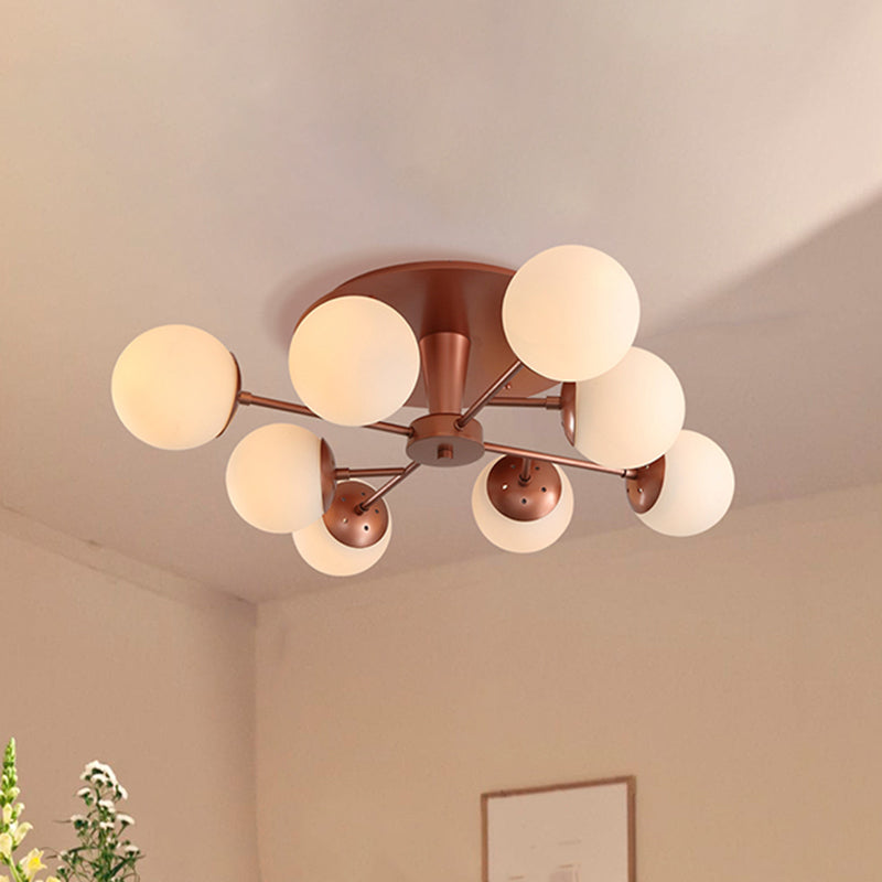Silver/Rose Gold Finish Ball Semi-Flush Monte Modernist 8 luces de ópalo de vidrio cerca de la luz del techo