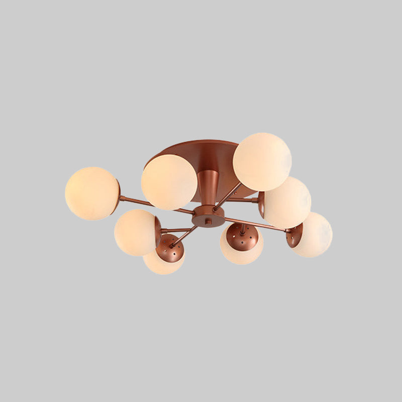 Silver/Rose Gold Finish Ball Semi-Flush Monte Modernist 8 luces de ópalo de vidrio cerca de la luz del techo