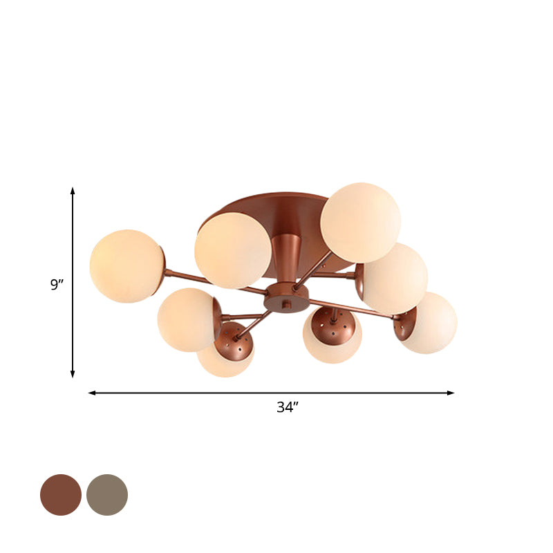 Silver/Rose Gold Finish Ball Semi-Flush Monte Modernist 8 luces de ópalo de vidrio cerca de la luz del techo