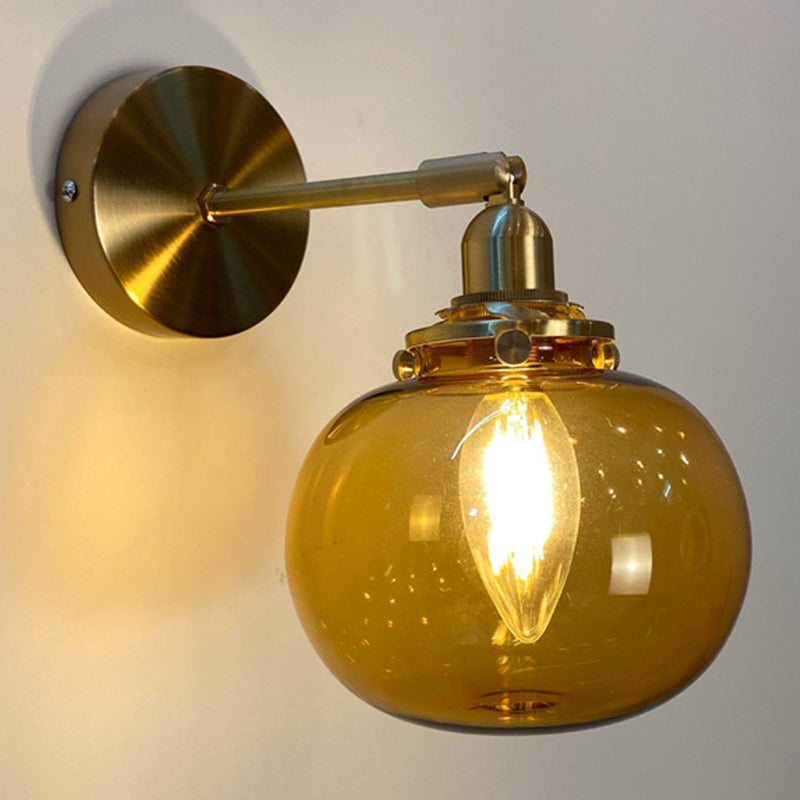 Metal Modern Wall Sconce Pumpkin Shape Vanity Lamp with Glass Shade for Bathroom