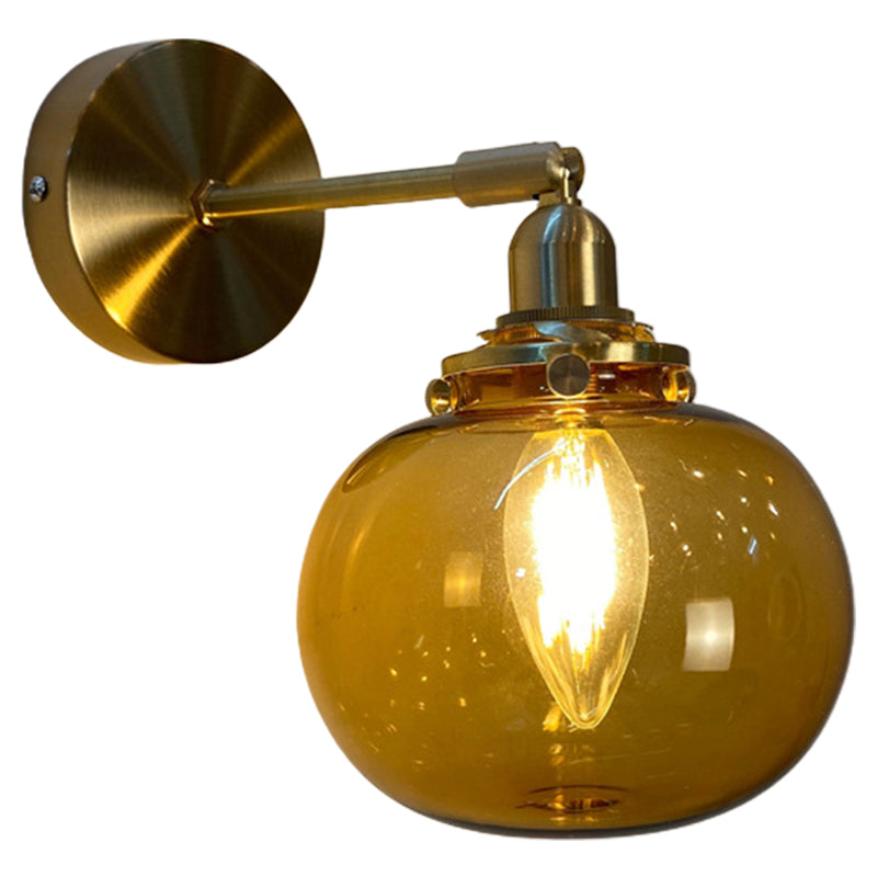 Metal Modern Wall Sconce Pumpkin Shape Vanity Lamp with Glass Shade for Bathroom