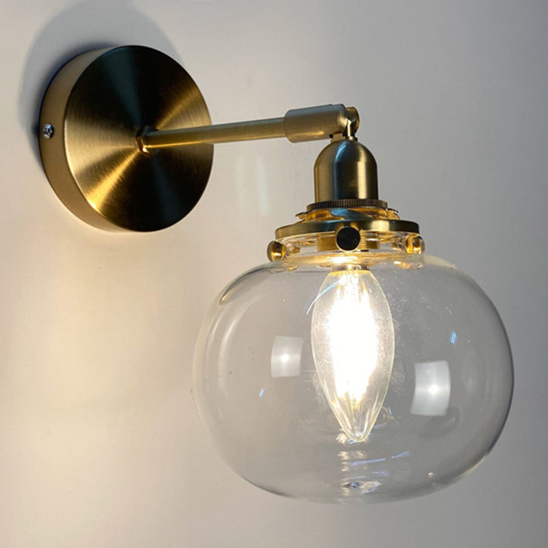 Metal Modern Wall Sconce Pumpkin Shape Vanity Lamp with Glass Shade for Bathroom