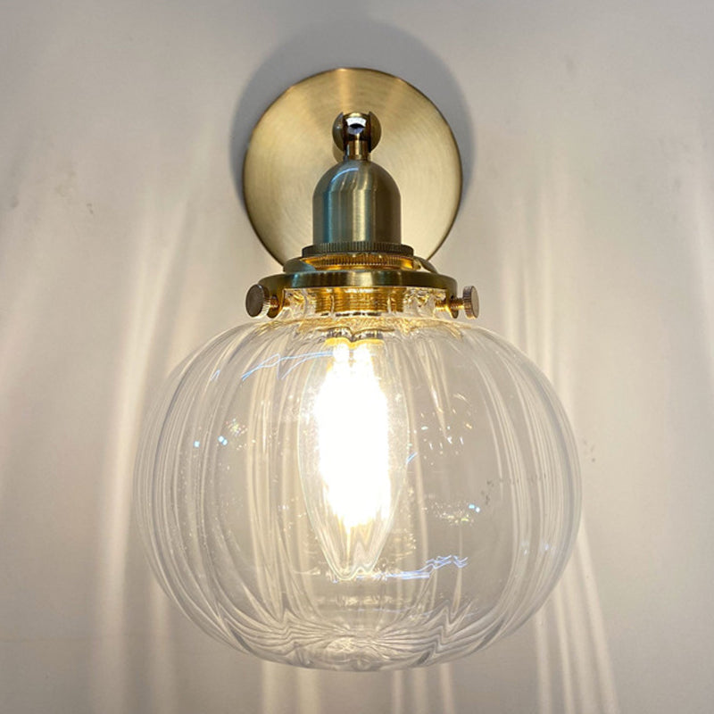 Metal Modern Wall Sconce Pumpkin Shape Vanity Lamp with Glass Shade for Bathroom