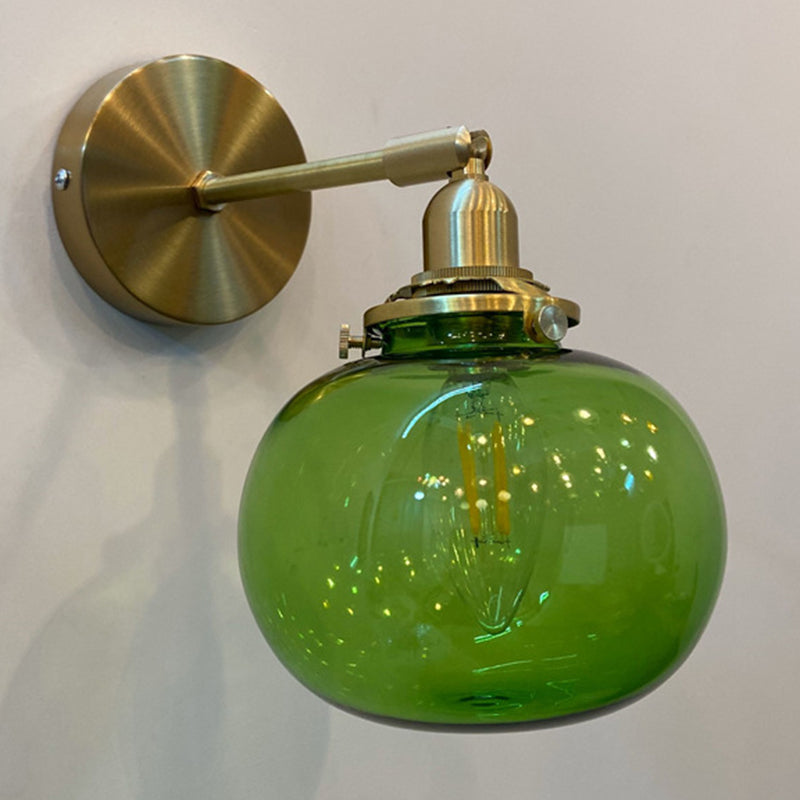 Metal Modern Wall Sconce Pumpkin Shape Vanity Lamp with Glass Shade for Bathroom