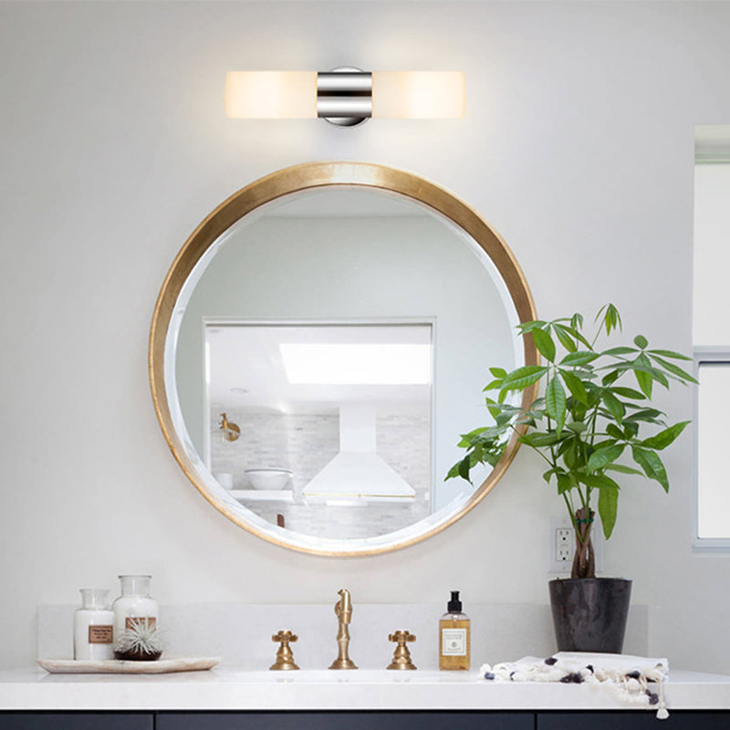 Cylinder Shape Vanity Lamp Modern Style Metal 2 Lights Bath Light in Sliver