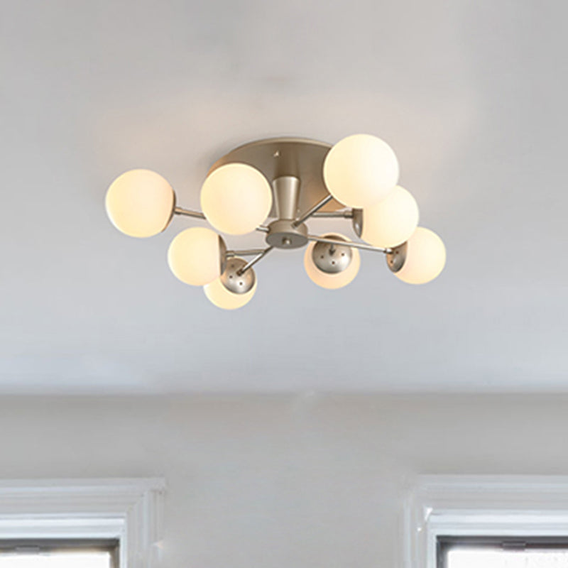 Silver/Rose Gold Finish Ball Semi-Flush Monte Modernist 8 luces de ópalo de vidrio cerca de la luz del techo
