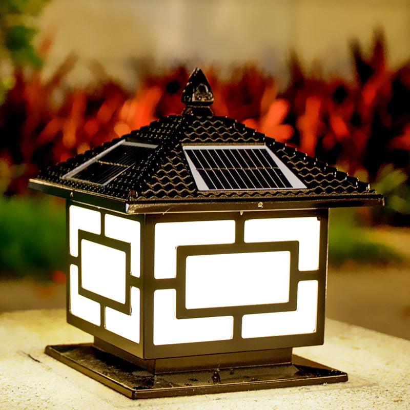 Rectangle Shape Metal Outdoor Lamp Modern Style Single Light Solar Pillar Light