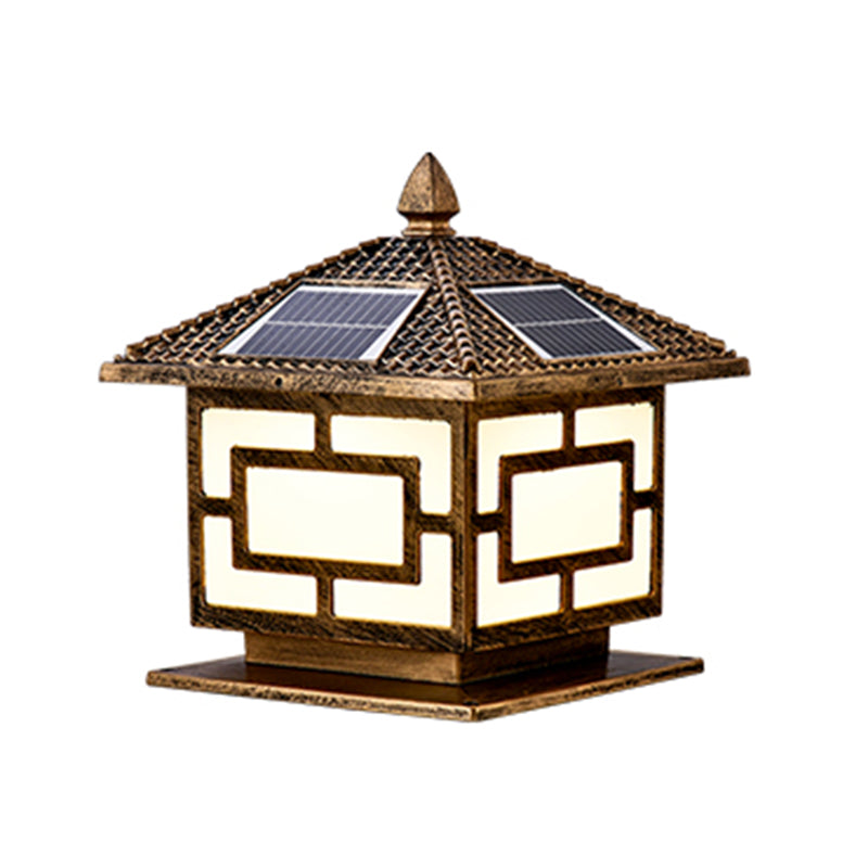 Rectangle Shape Metal Outdoor Lamp Modern Style Single Light Solar Pillar Light