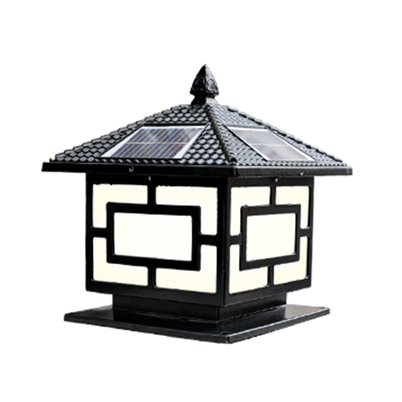 Rectangle Shape Metal Outdoor Lamp Modern Style Single Light Solar Pillar Light
