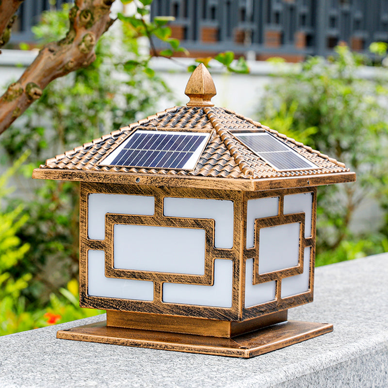 Rectangle Shape Metal Outdoor Lamp Modern Style Single Light Solar Pillar Light