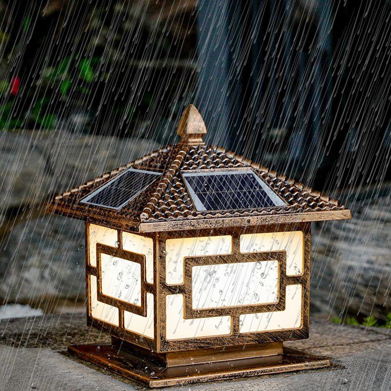 Rectangle Shape Metal Outdoor Lamp Modern Style Single Light Solar Pillar Light