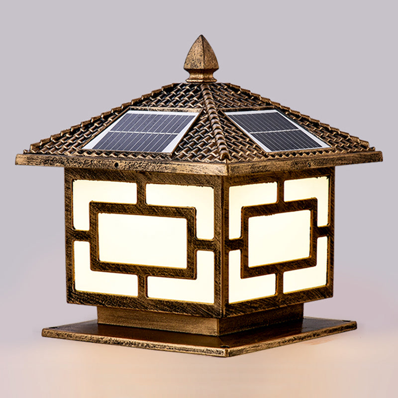 Rectangle Shape Metal Outdoor Lamp Modern Style Single Light Solar Pillar Light