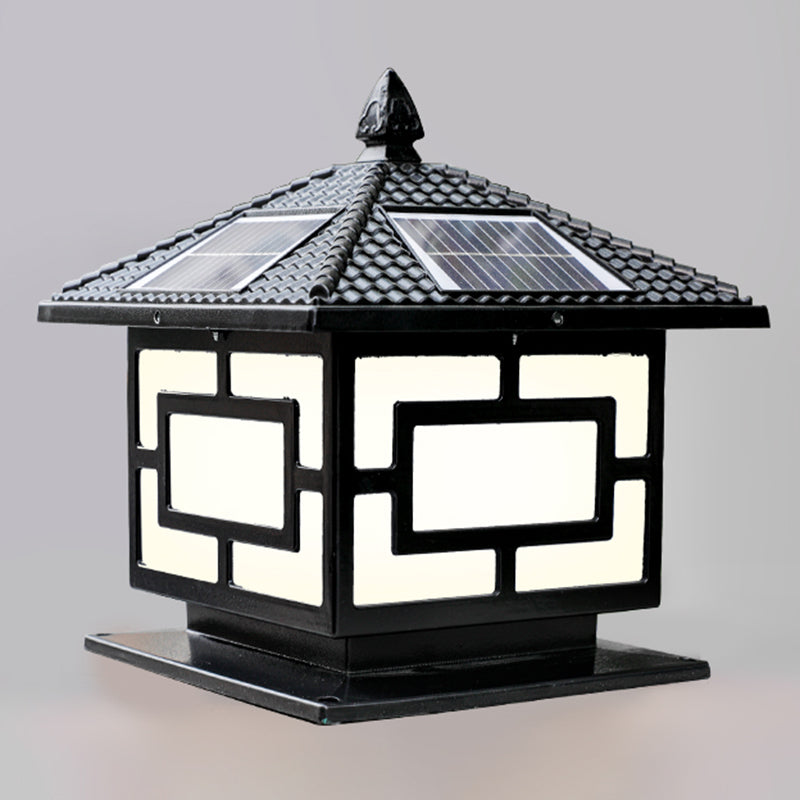 Rectangle Shape Metal Outdoor Lamp Modern Style Single Light Solar Pillar Light