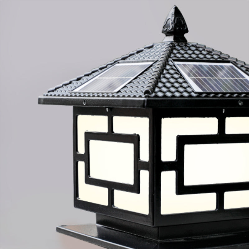 Rectangle Shape Metal Outdoor Lamp Modern Style Single Light Solar Pillar Light