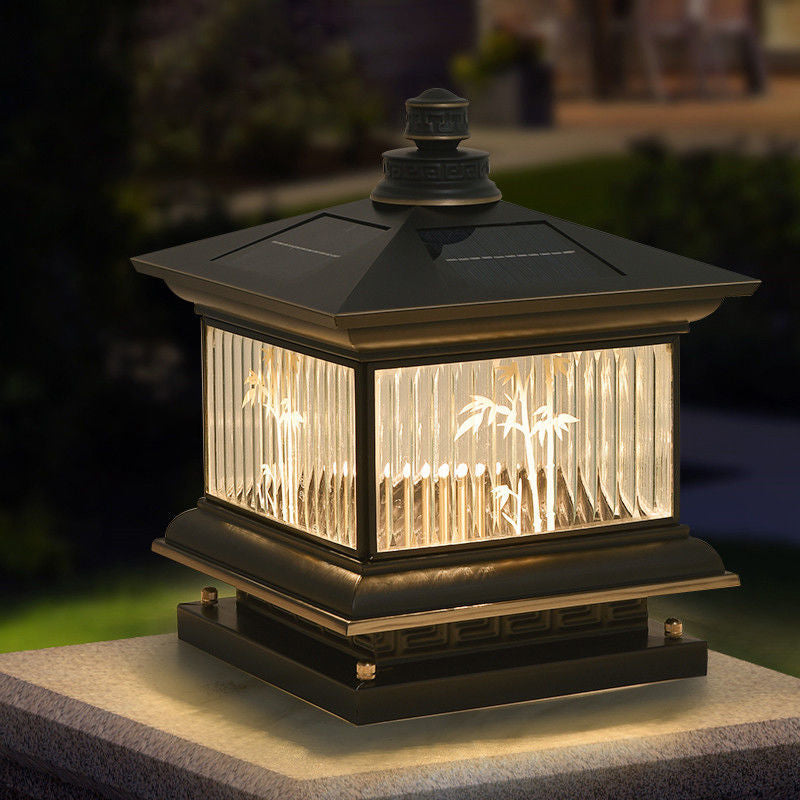Metal Rectangle Shape Outdoor Lamp Modern Style 1-Light Solar Pillar Light