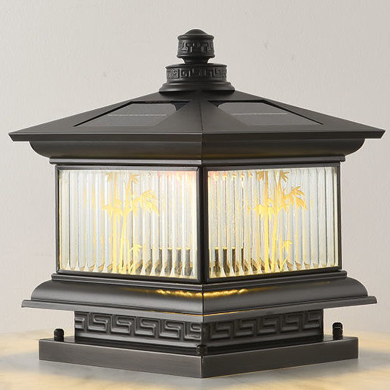 Metal Rectangle Shape Outdoor Lamp Modern Style 1-Light Solar Pillar Light