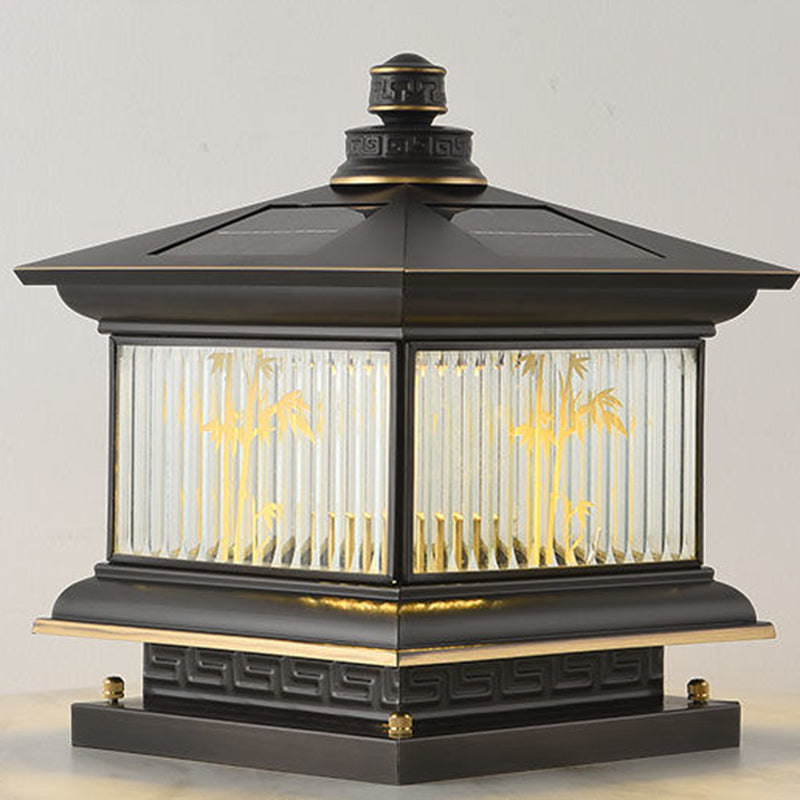 Metal Rectangle Shape Outdoor Lamp Modern Style 1-Light Solar Pillar Light