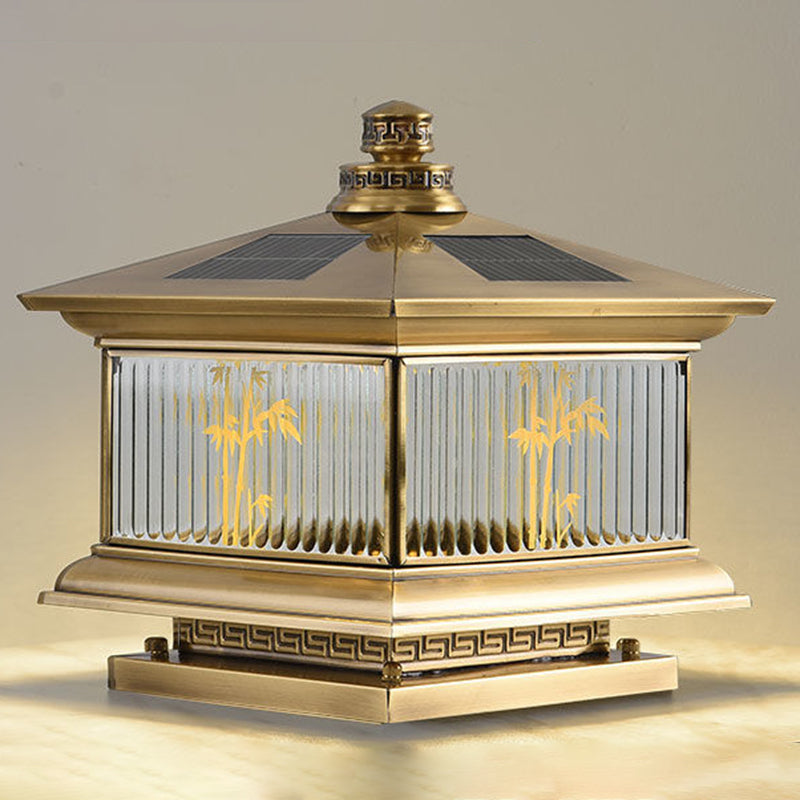 Metal Rectangle Shape Outdoor Lamp Modern Style 1-Light Solar Pillar Light