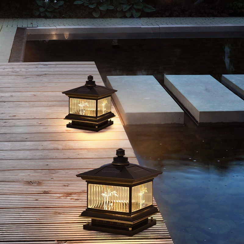 Metal Rectangle Shape Outdoor Lamp Modern Style 1-Light Solar Pillar Light