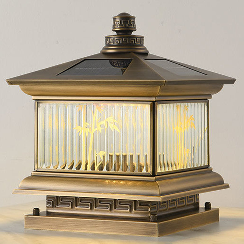 Metal Rectangle Shape Outdoor Lamp Modern Style 1-Light Solar Pillar Light