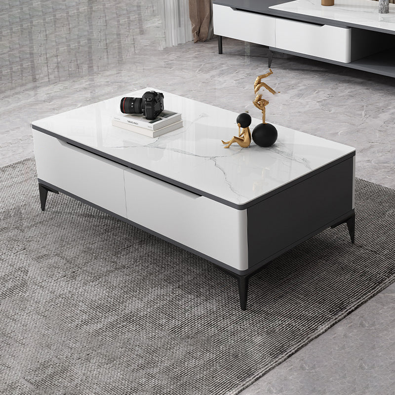 Stone 4 Legs Cocktail Table Rectangle Single Coffee Table with Drawer
