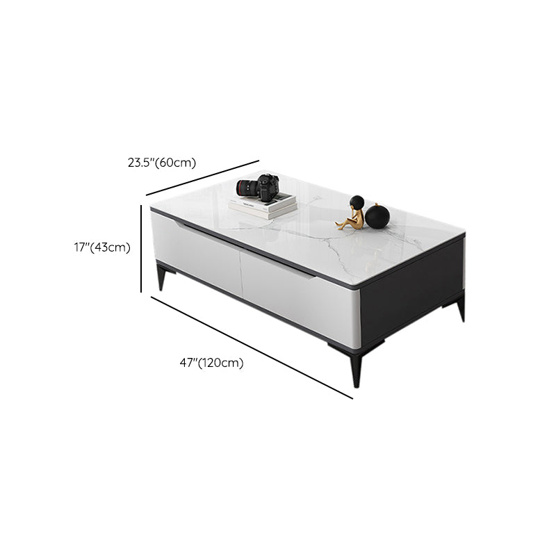 Stone 4 Legs Cocktail Table Rectangle Single Coffee Table with Drawer
