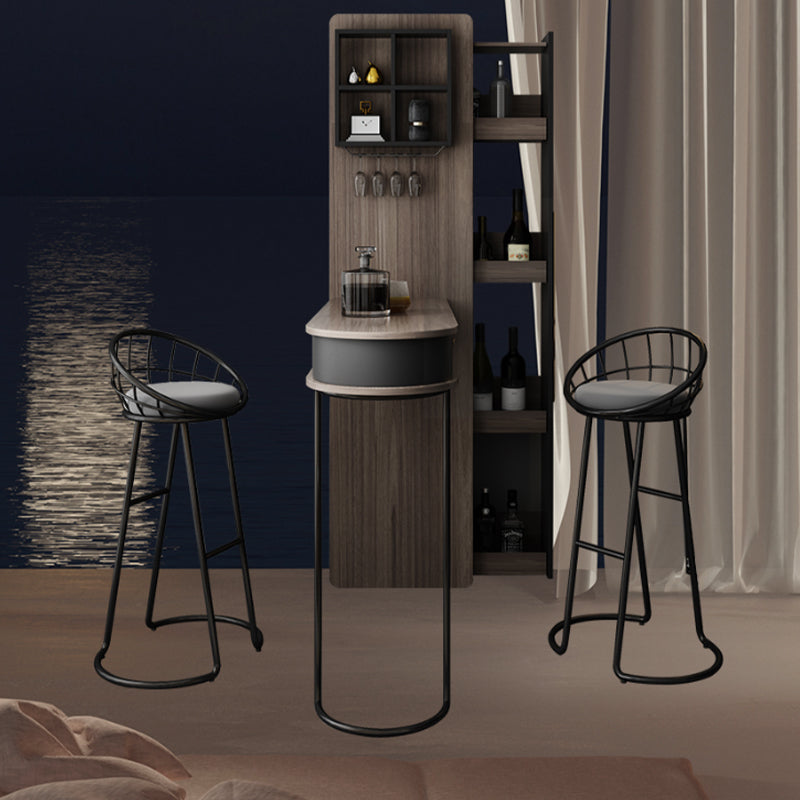 Ellipse Shape Bar Table Storable Table with Wine Holder for Living Room