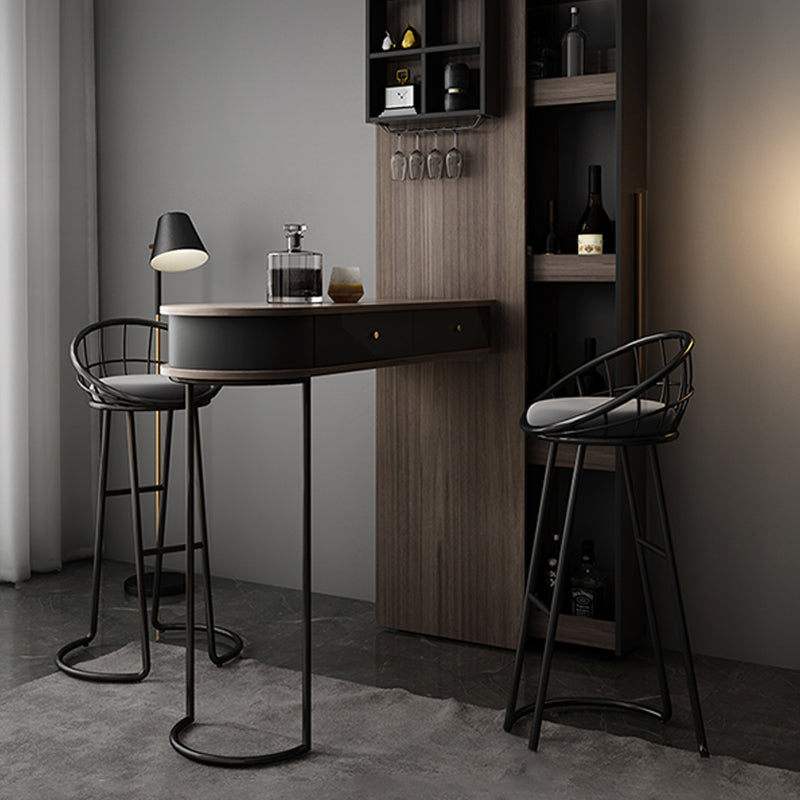 Ellipse Shape Bar Table Storable Table with Wine Holder for Living Room