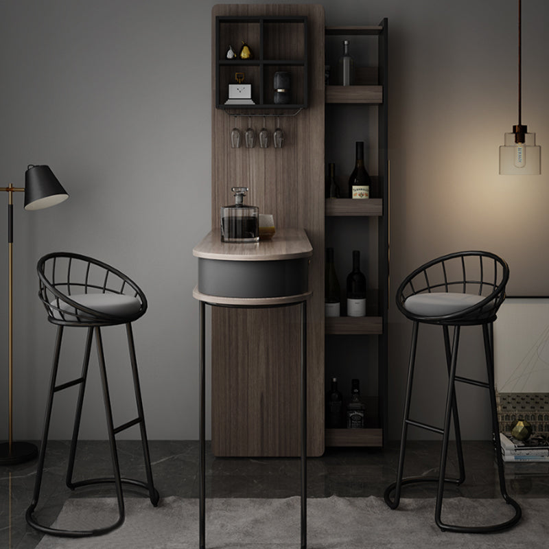 Ellipse Shape Bar Table Storable Table with Wine Holder for Living Room